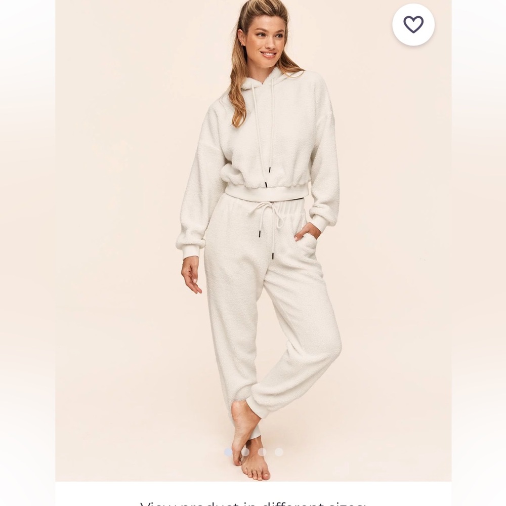 Cream colored fleece lounge set.